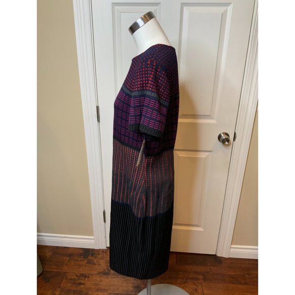 St. John Navy Blue & Red Dot Geometric Print Knit Midi Dress NWT, Size 14 - Picture 5 of 7